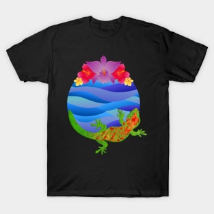 Giant Day Gecko In Tropical Paradise T-Shirt